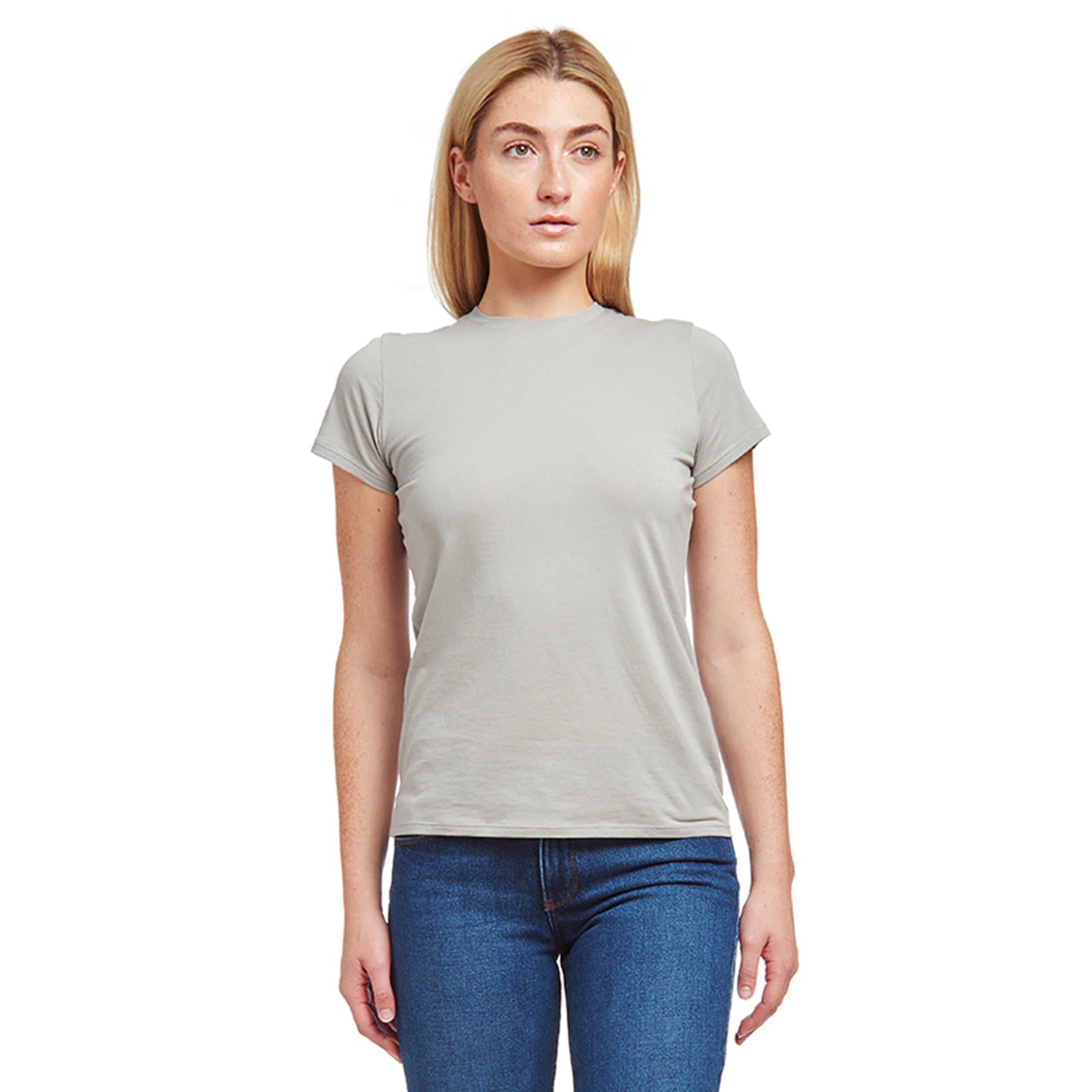 Women wearing Light Gray Fitted Crew Marcy Tee