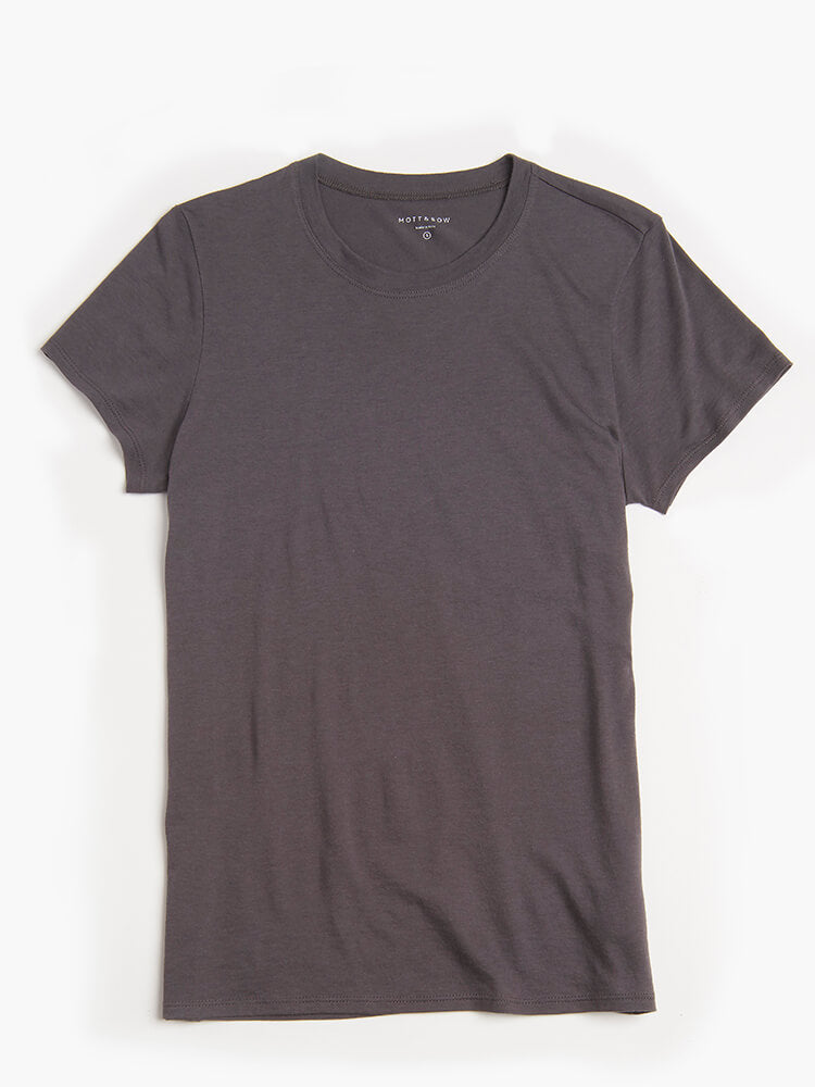Women wearing Noche Gray Fitted Crew Marcy Tee