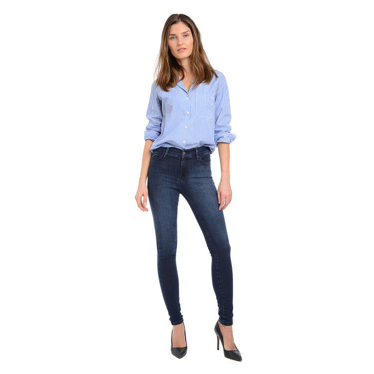 Women wearing Medium/Dark Blue High Rise Skinny Moore Jeans