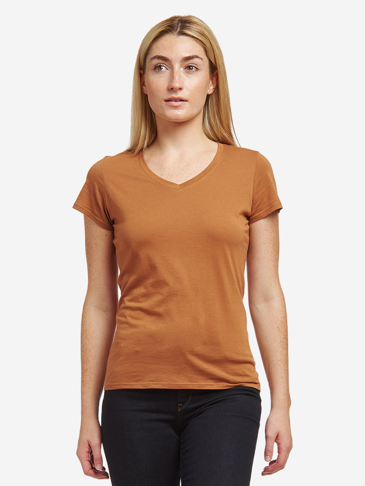 Women wearing Cardamom Fitted V-Neck Marcy Tee tees