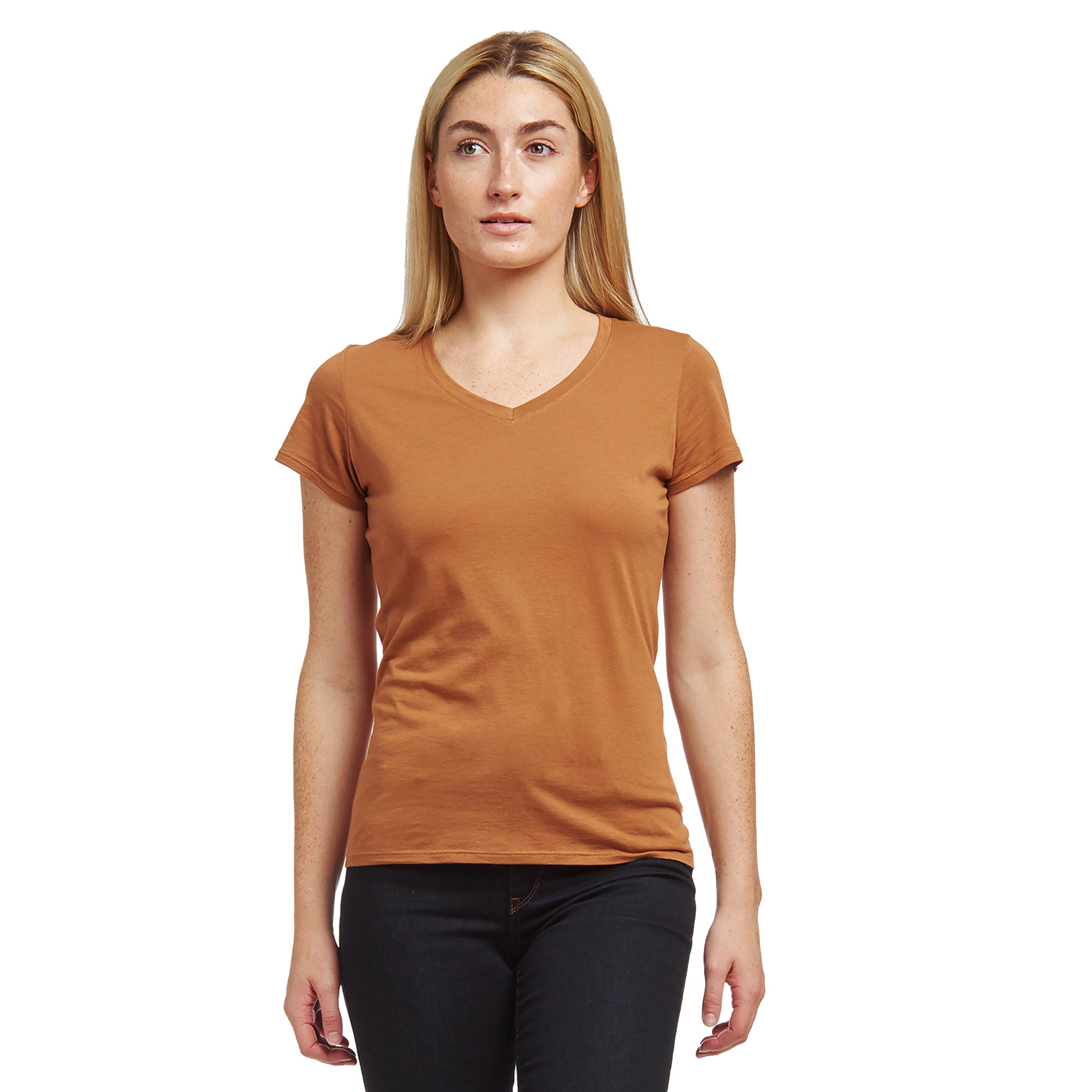 Women wearing Cardamom Fitted V-Neck Marcy Tee