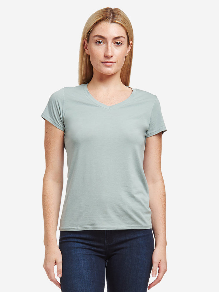 Women wearing Cardamom Fitted V-Neck Marcy Tee tees