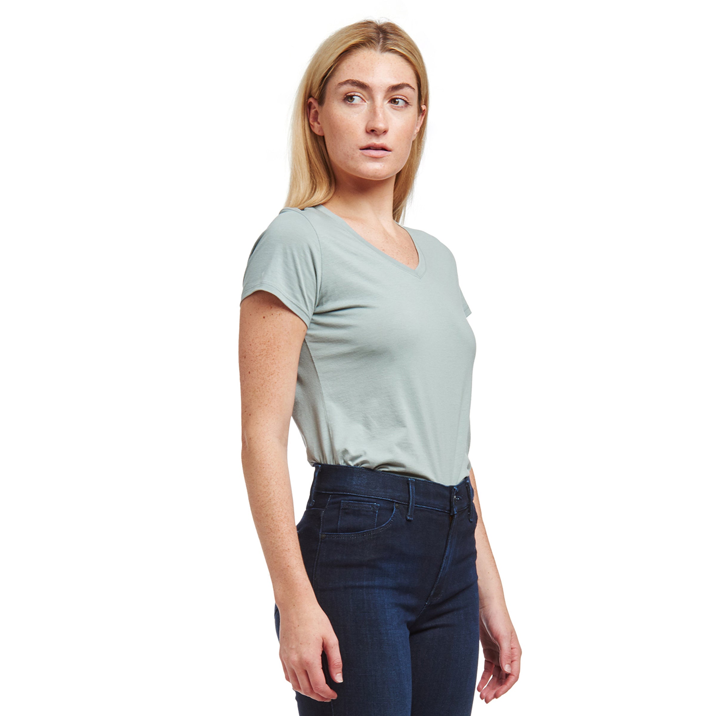 Women wearing Vino Fitted V-Neck Marcy Tee