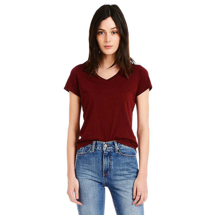 Women wearing Cramoisi Fitted V-Neck Marcy Tee