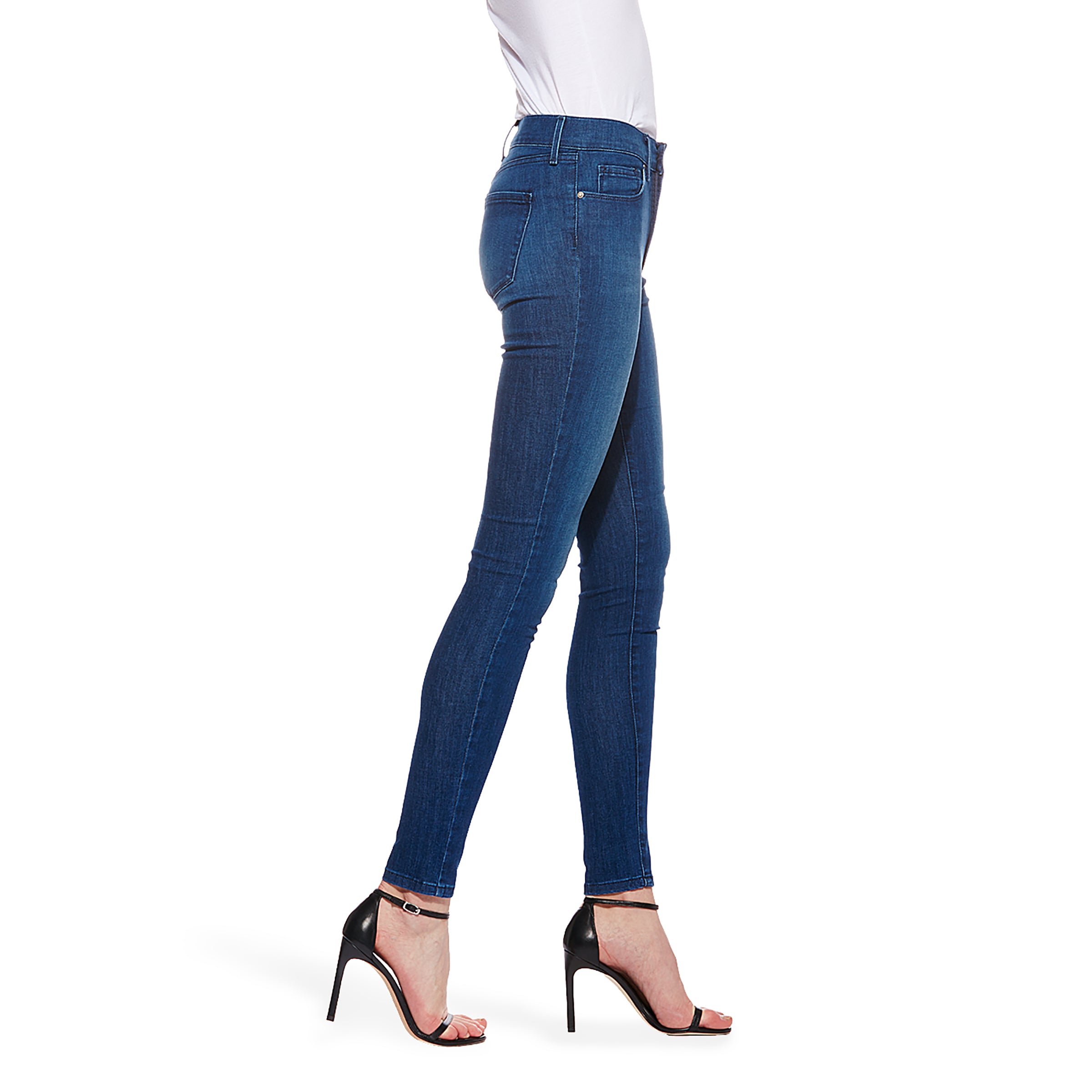 Women wearing Medium Blue High Rise Skinny Carmine Jeans