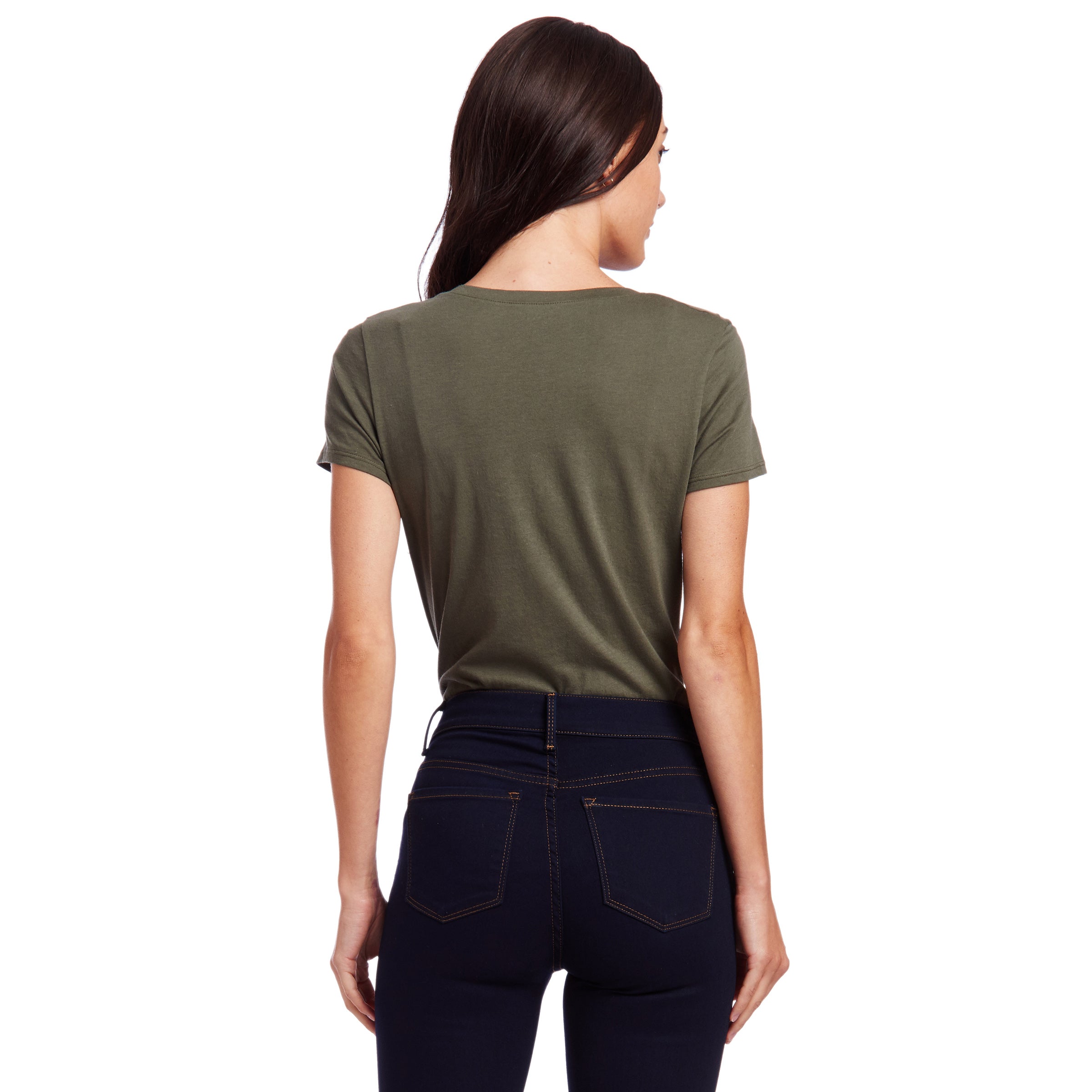 Women wearing Military Green Fitted V-Neck Marcy Tee