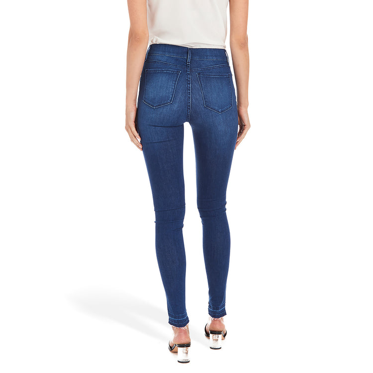 Women wearing Medium Blue w/ Back Hem High Rise Skinny Carmine Jeans