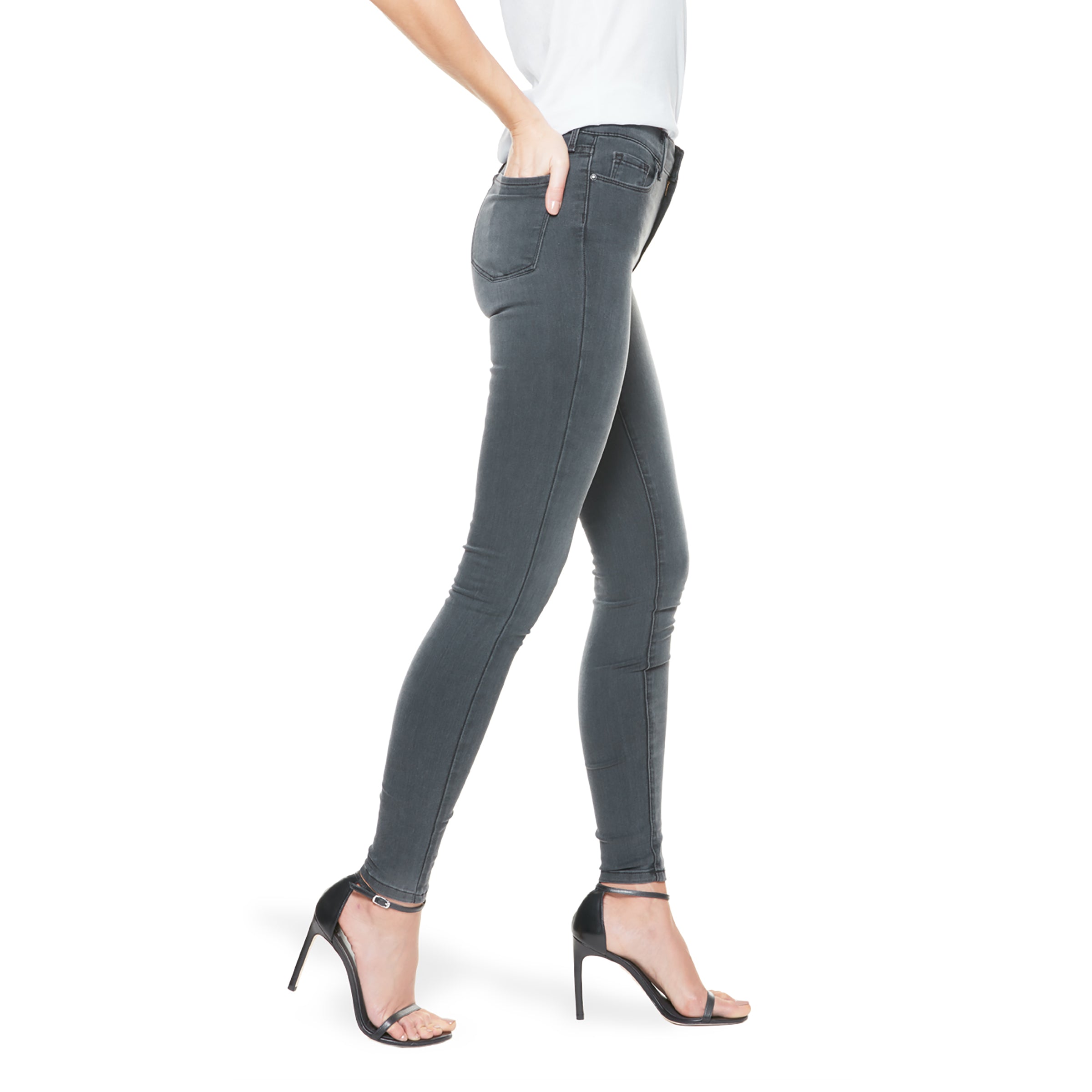 Women wearing Medium Gray High Rise Skinny Orchard Jeans