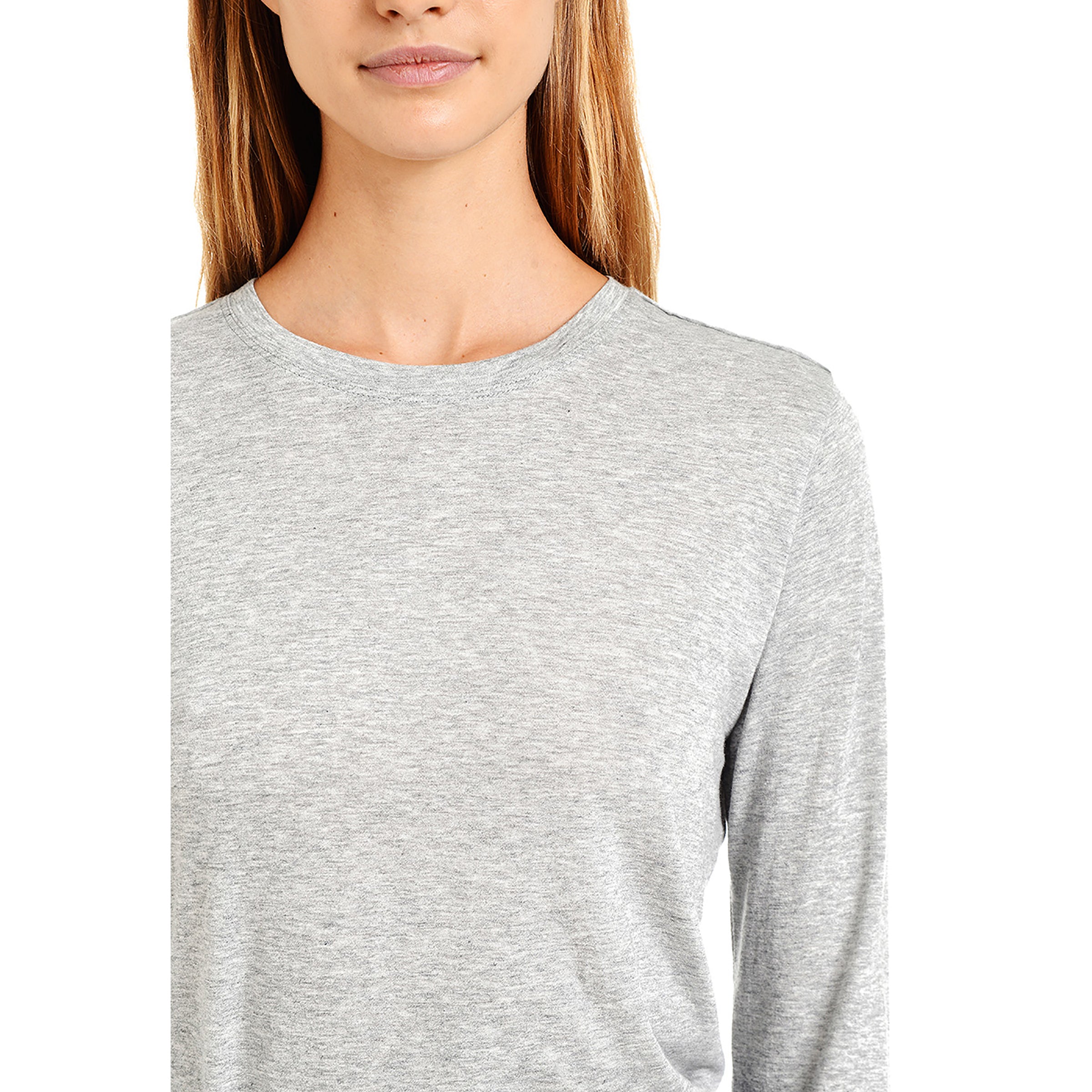 Women wearing Gris Chiné Long Sleeve Crew Tee Marcy