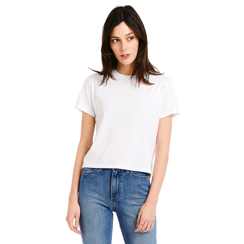 Women wearing White The Cotton Boxy Crew Tee