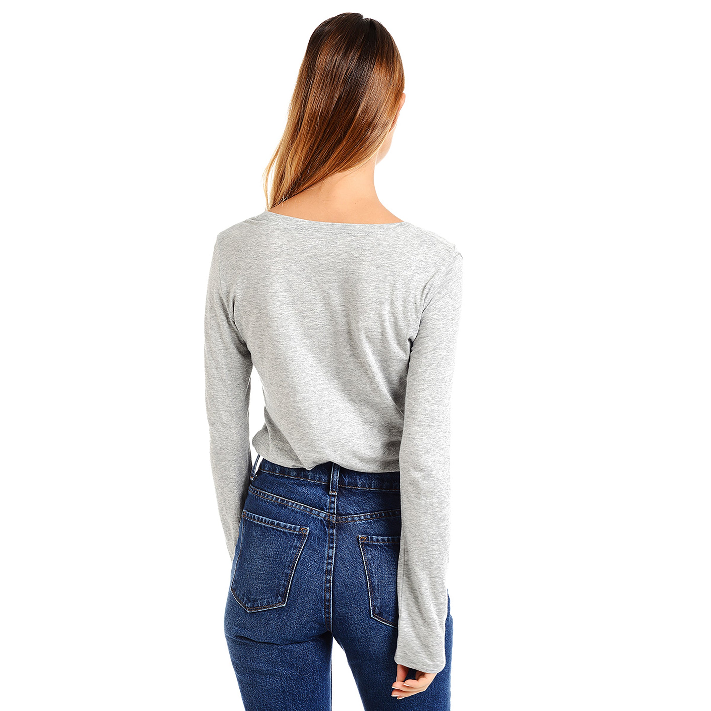Women wearing Gris Chiné Long Sleeve V-Neck Tee Marcy