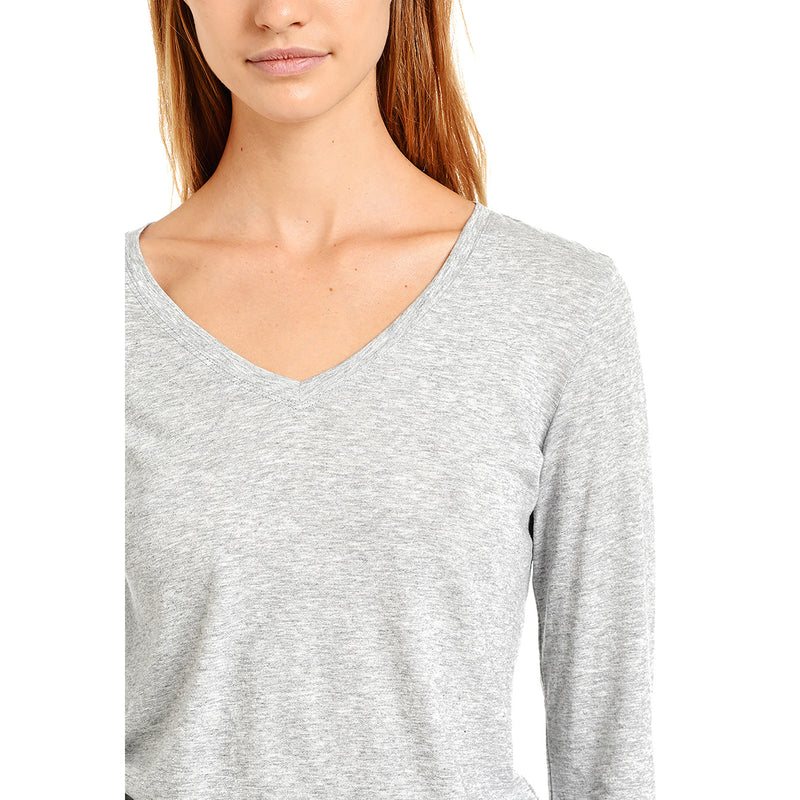 Women wearing Gris Chiné Long Sleeve V-Neck Tee Marcy