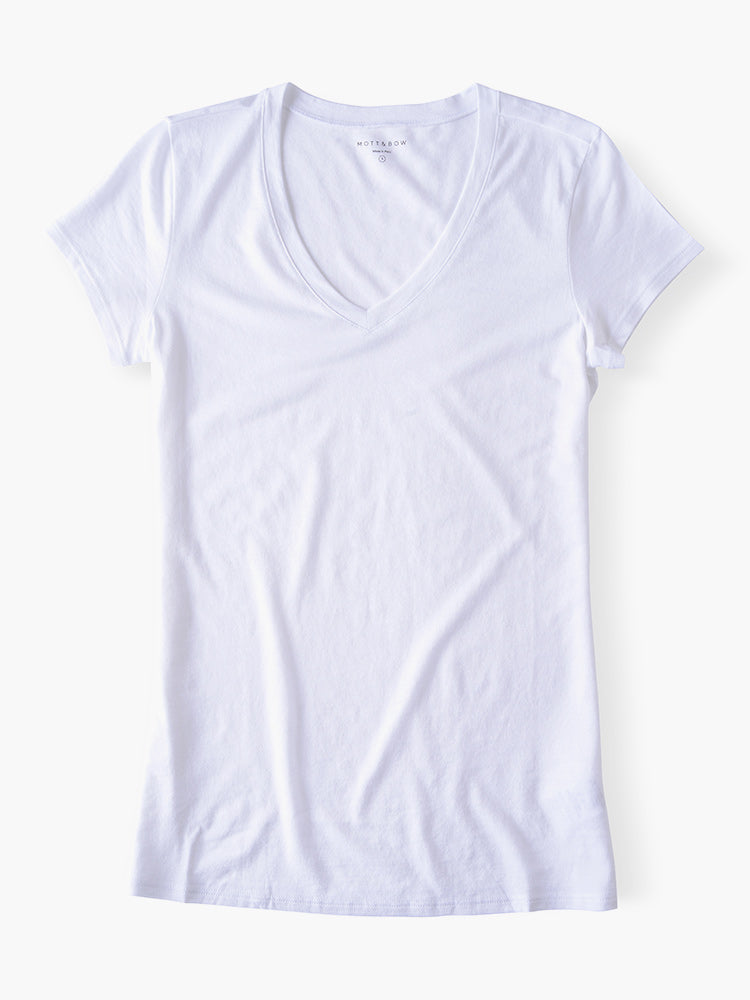 Women wearing White Fitted V-Neck Marcy Tee