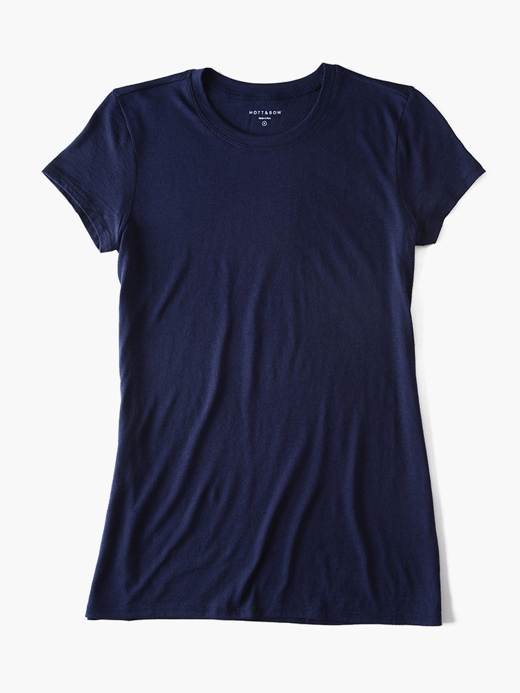 Women wearing Bleu marine Fitted Crew Marcy Tee