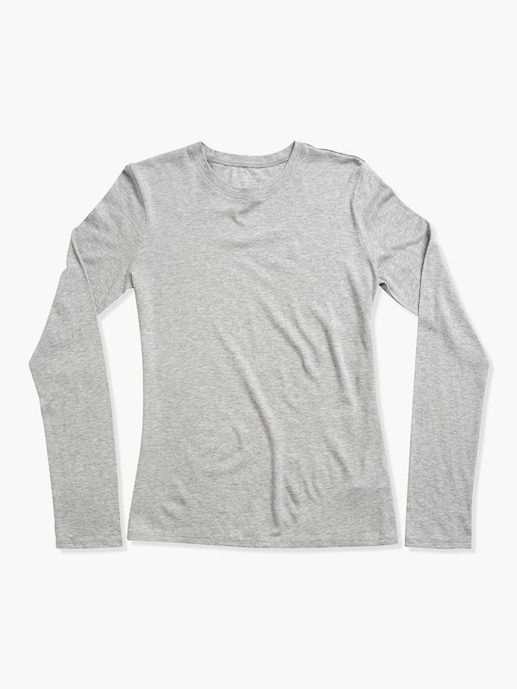 Women wearing Gris Chiné Long Sleeve Crew Tee Marcy