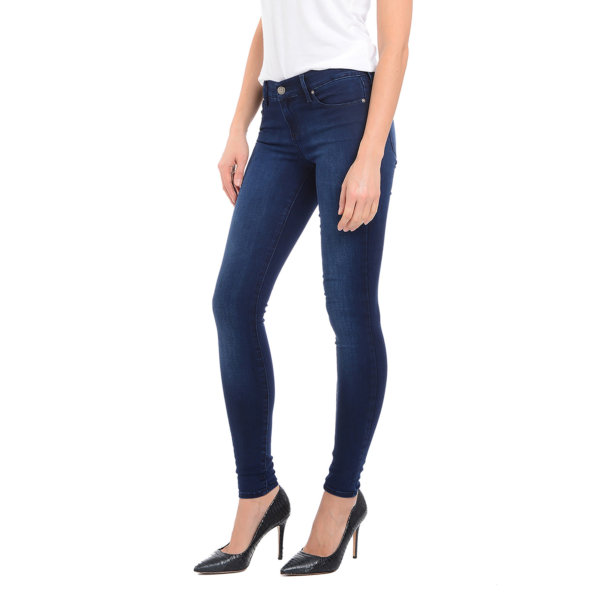 Women wearing Medium/Dark Blue Mid Rise Skinny Ann Jeans