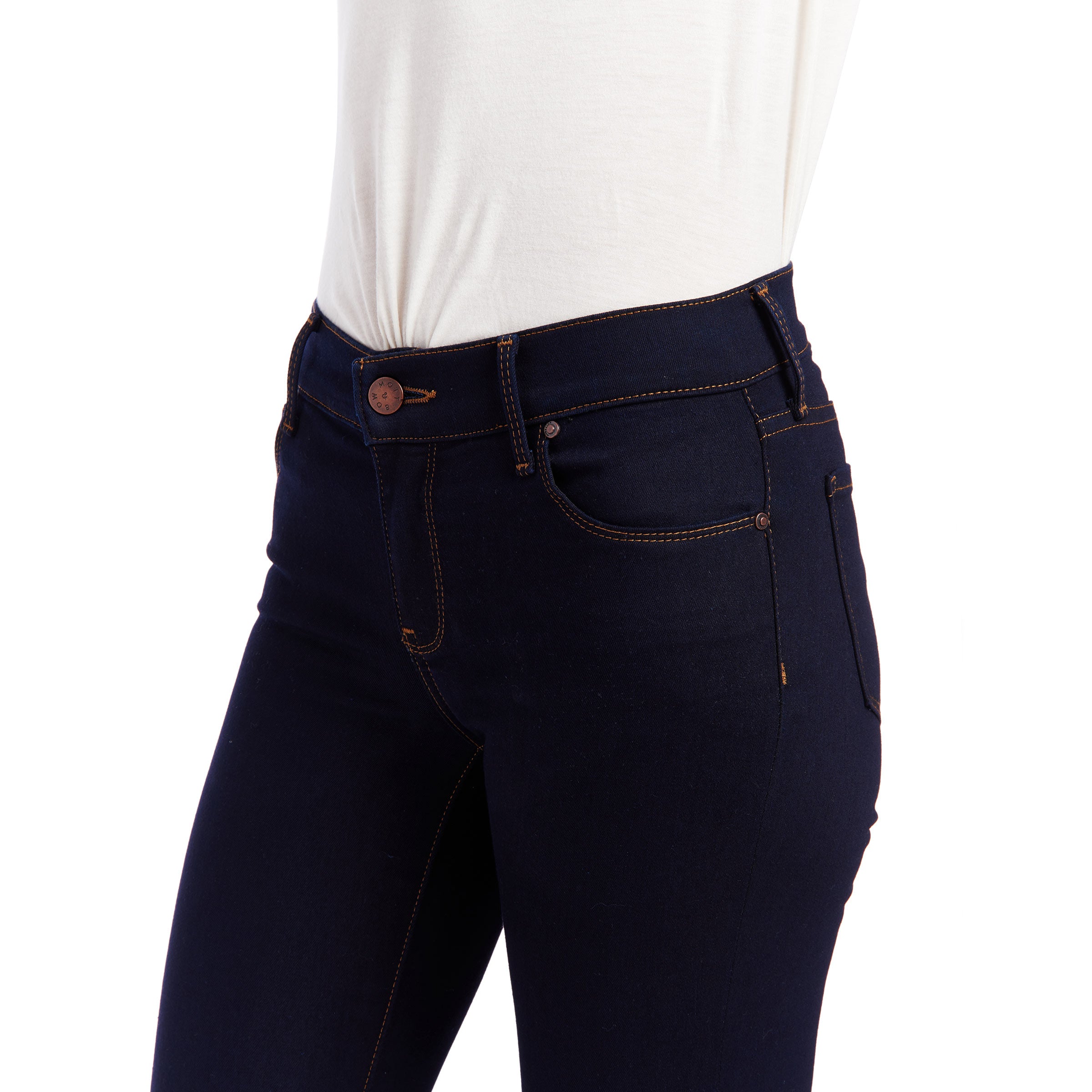 Women wearing Bleu Foncé Mid Rise Skinny Ann Jeans
