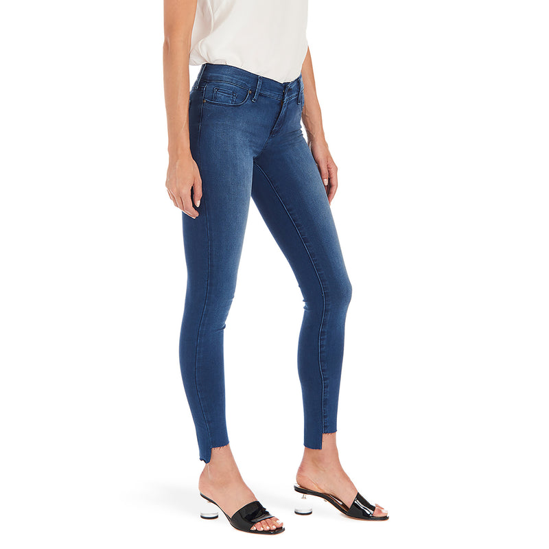 Women wearing Medium Blue w/ Uneven Hem Mid Rise Skinny Ann Jeans