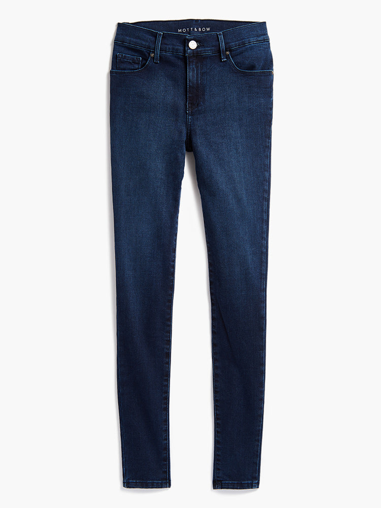 Women wearing Bleu  Médium/Foncé High Rise Skinny Moore Jeans
