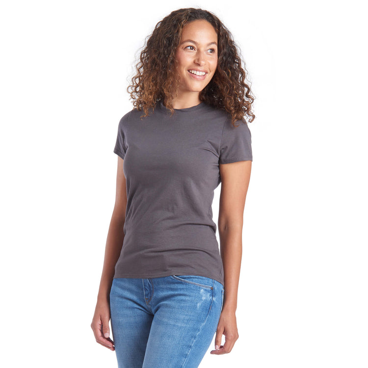 Women wearing Gris Nuit Fitted Crew Marcy Tee