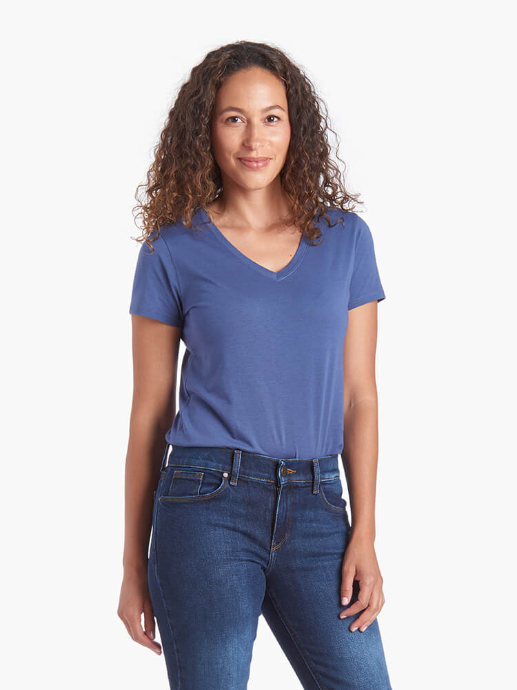 Women wearing Cardamom Fitted V-Neck Marcy Tee tees