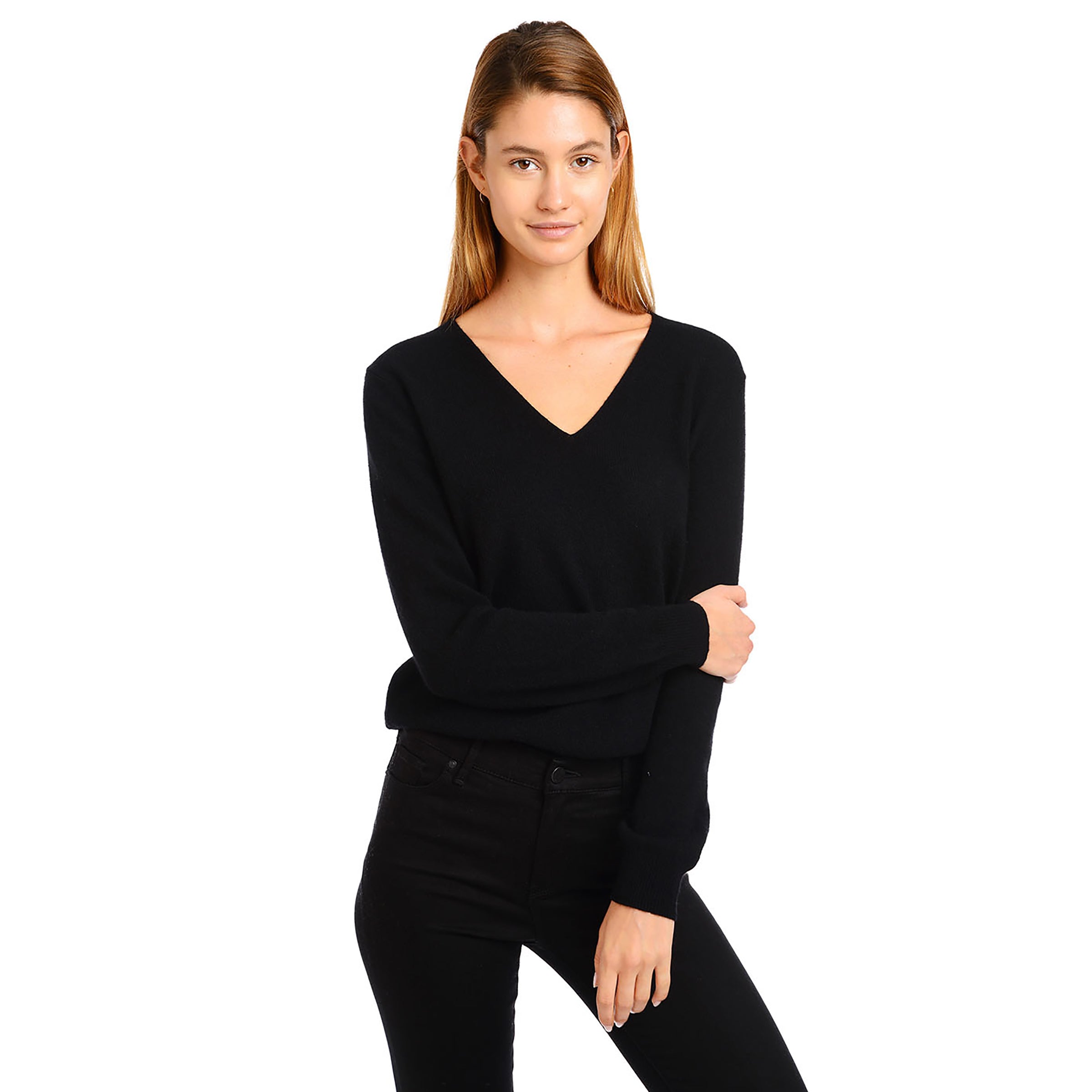 Women wearing Negro Cashmere Oversized V-Neck Willow Sweater